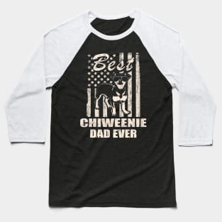 Best Chiweenie Dad Ever Vintage Retro flag Dog Dad Baseball T-Shirt